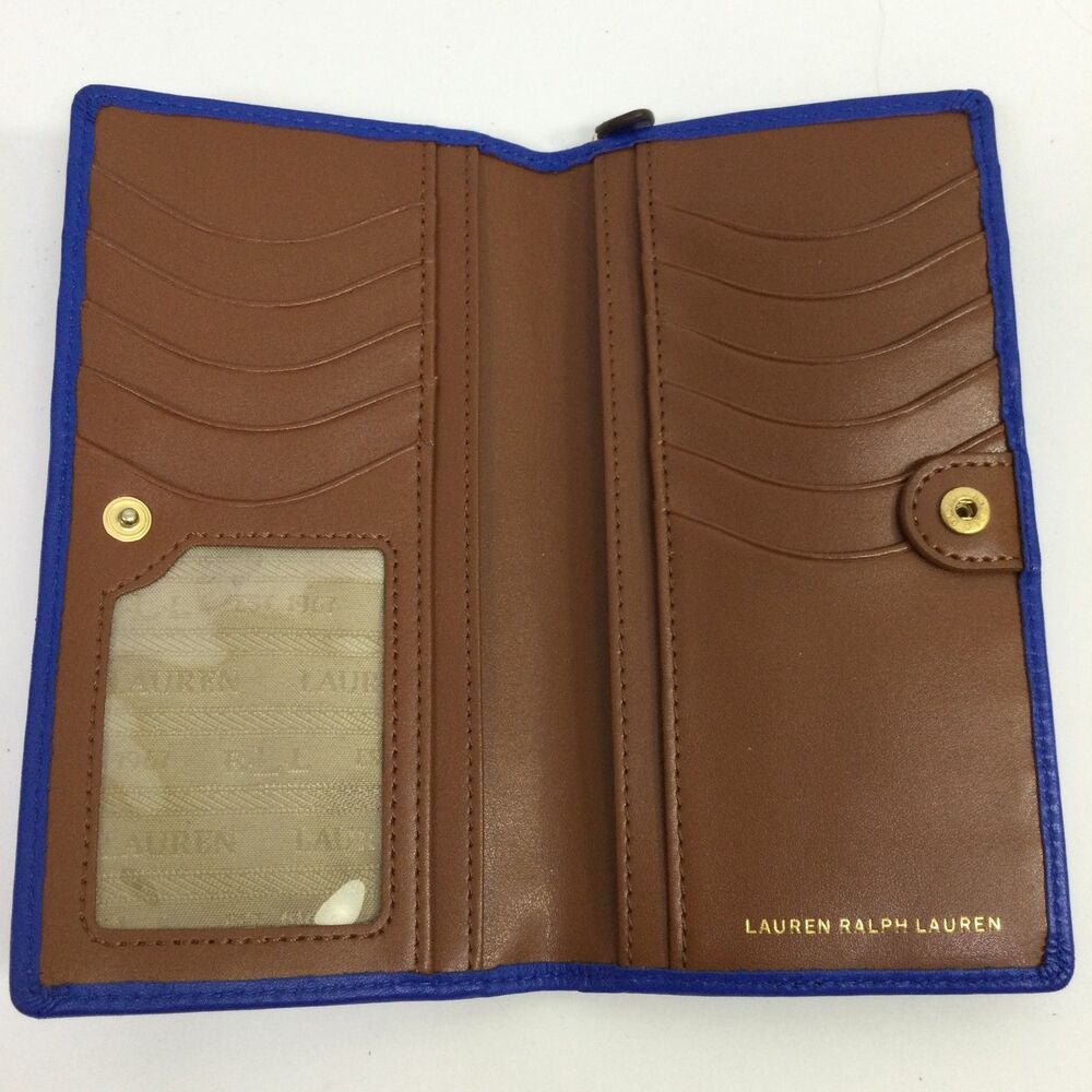 Lauren Ralph Lauren Womens Crosshatch Sheep Leather Slim Wallet Blue One Size - Picture 9 of 14